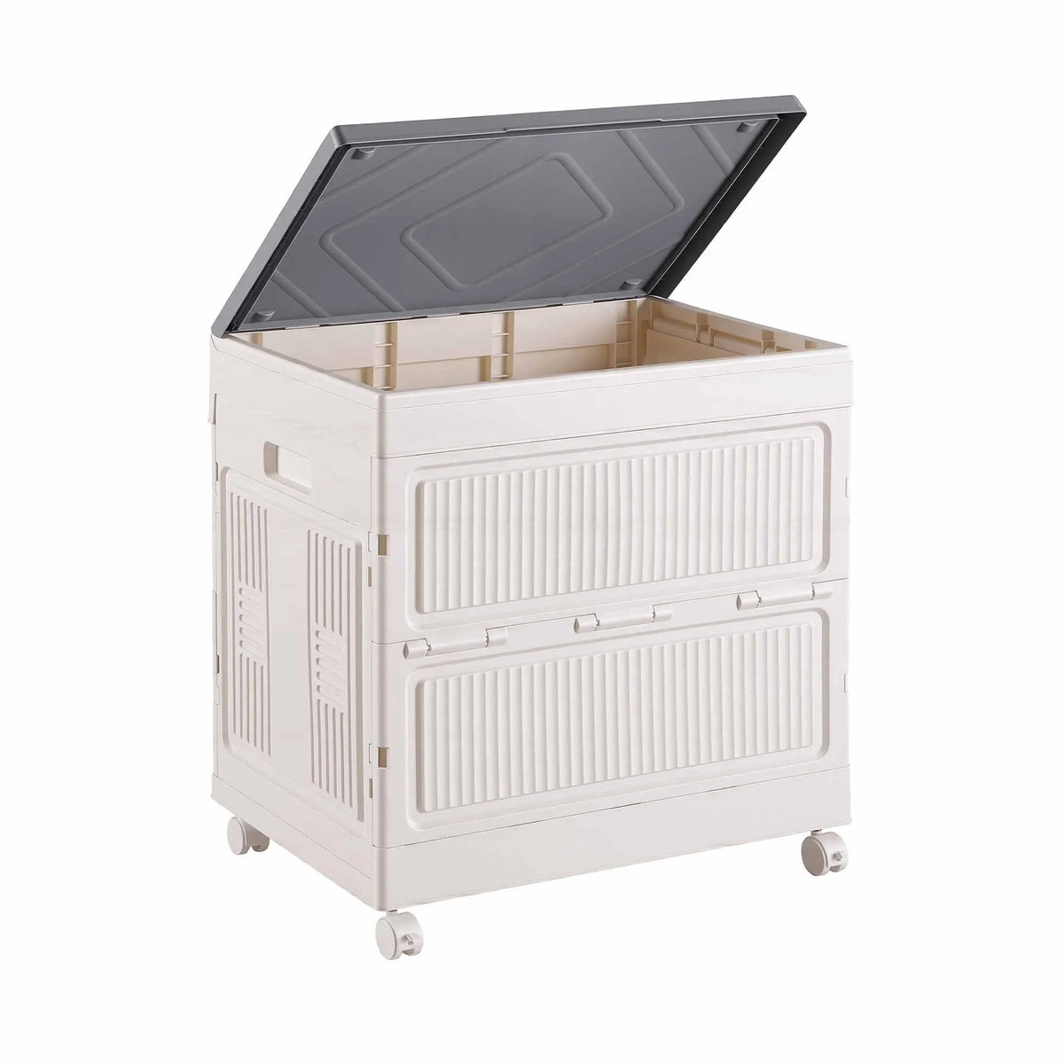 Artiss Foldable Storage Cabinet Stackable Box Flip-Top Rolling Organiser White - Image 2