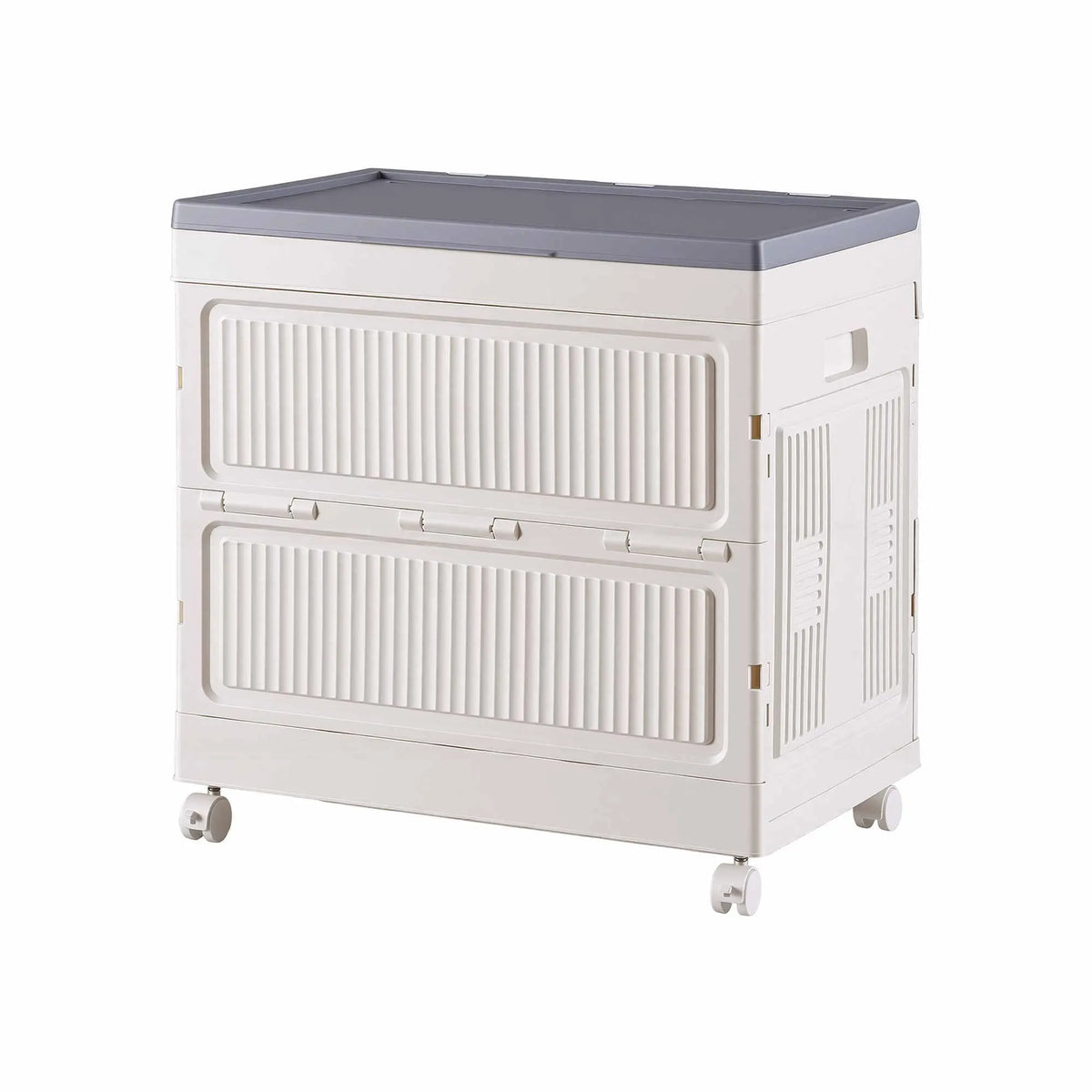 Artiss Foldable Storage Cabinet Stackable Box Flip-Top Rolling Organiser White - Image 4