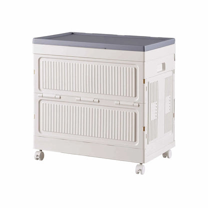 Artiss Foldable Storage Cabinet Stackable Box Flip-Top Rolling Organiser White - Image 4