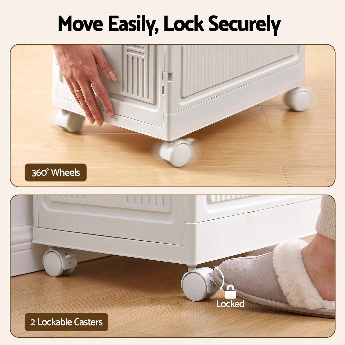 Artiss Foldable Storage Cabinet Stackable Box Flip-Top Rolling Organiser White - Image 7