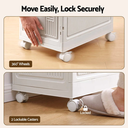 Artiss Foldable Storage Cabinet Stackable Box Flip-Top Rolling Organiser White - Image 7