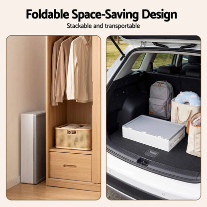 Artiss Foldable Storage Cabinet Stackable Box Flip-Top Rolling Organiser White - Image 9