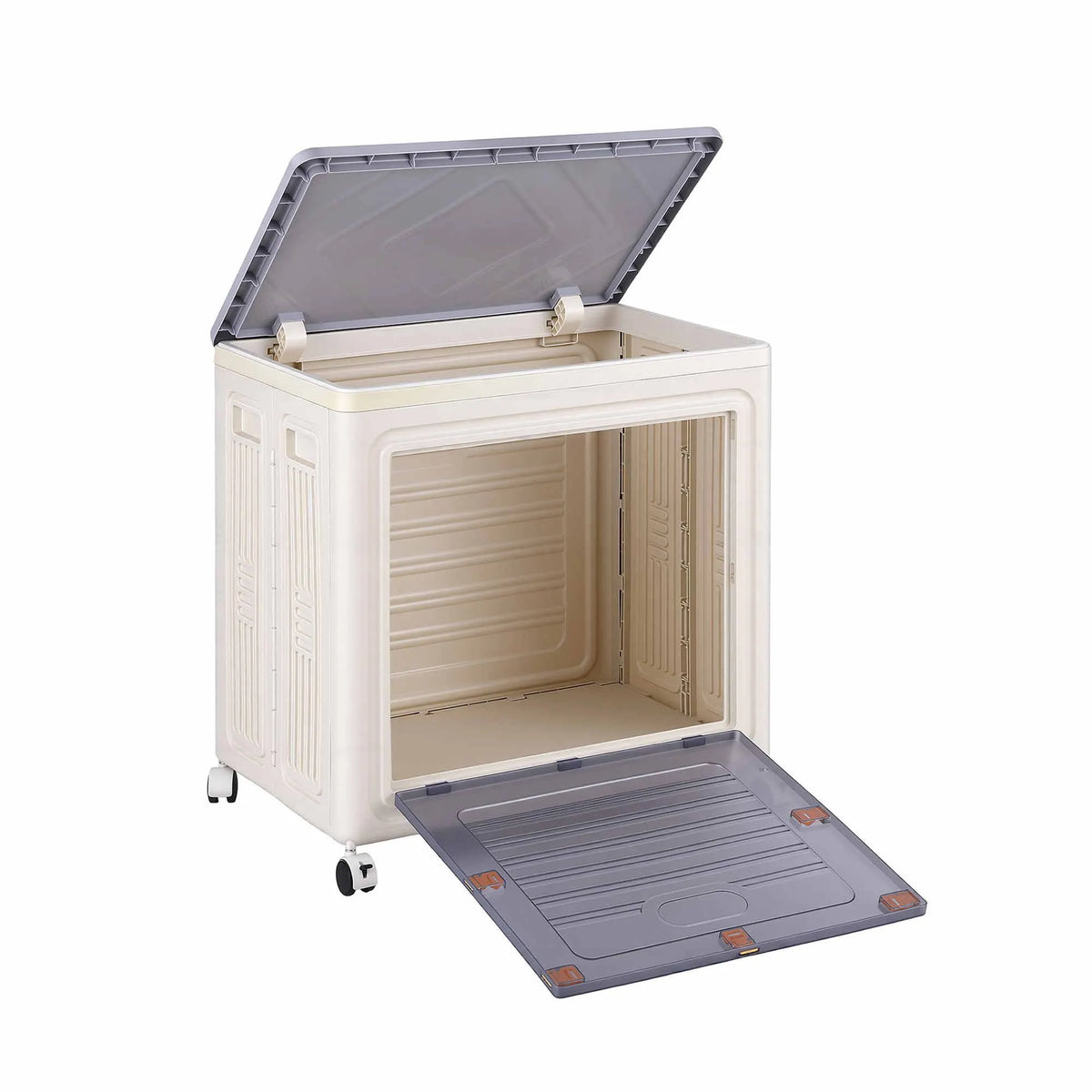 Artiss Foldable Storage Cabinet Stackable Box 2 Doors Rolling Organiser White - Image 2