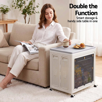 Artiss Foldable Storage Cabinet Stackable Box 2 Doors Rolling Organiser White - Image 6