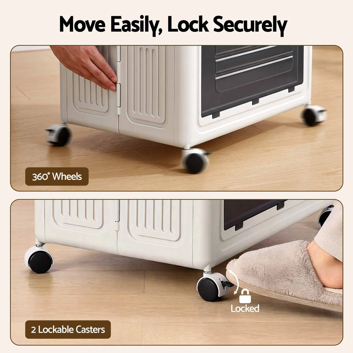 Artiss Foldable Storage Cabinet Stackable Box 2 Doors Rolling Organiser White - Image 7