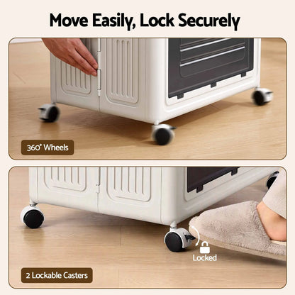 Artiss Foldable Storage Cabinet Stackable Box 2 Doors Rolling Organiser White - Image 7