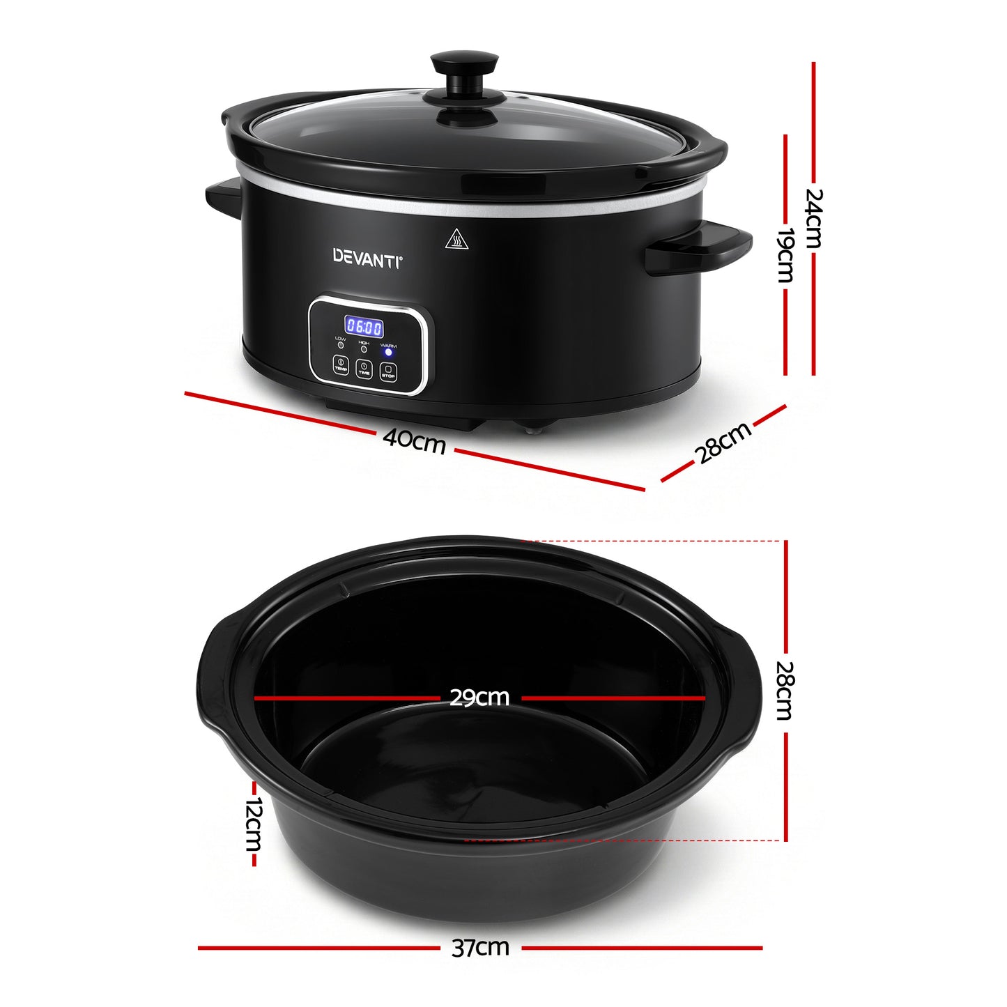 Devanti 5.6L Slow Cooker Electric Multi Cooker with 3 Heat Settings and Keep Warm Function - Image 2