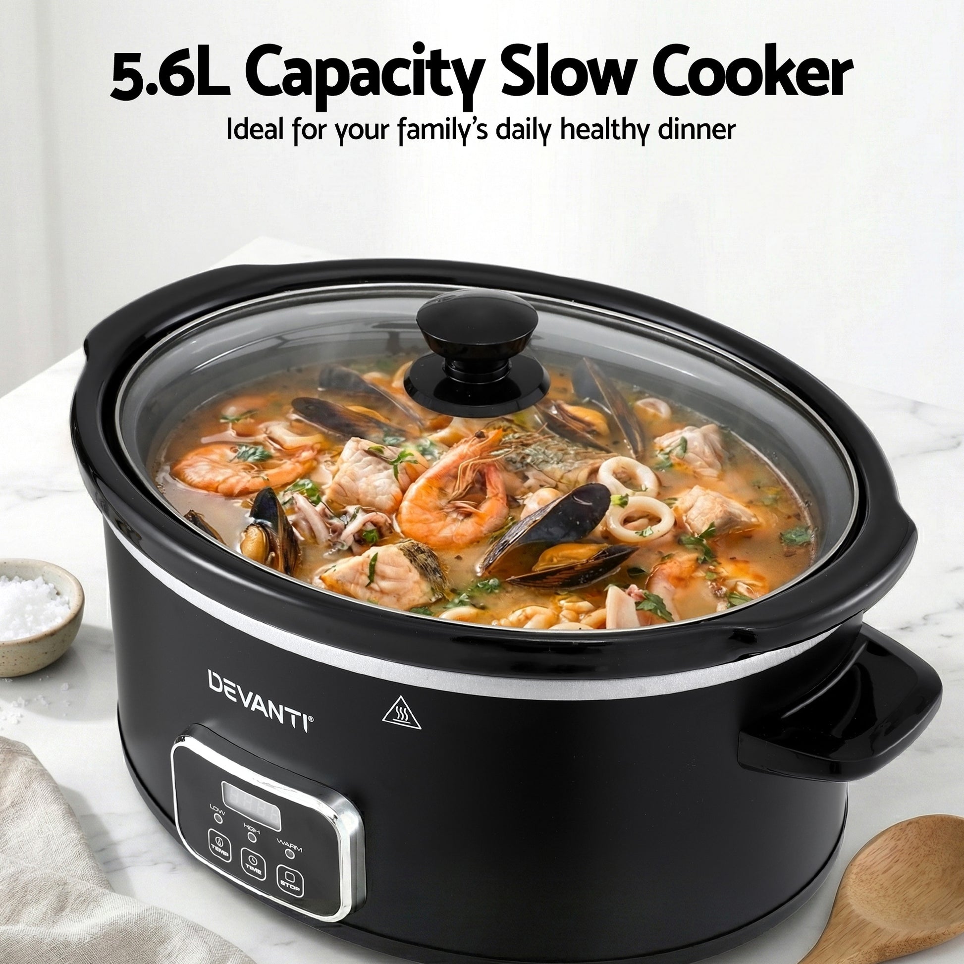 Devanti 5.6L Slow Cooker Electric Multi Cooker with 3 Heat Settings and Keep Warm Function - Image 5