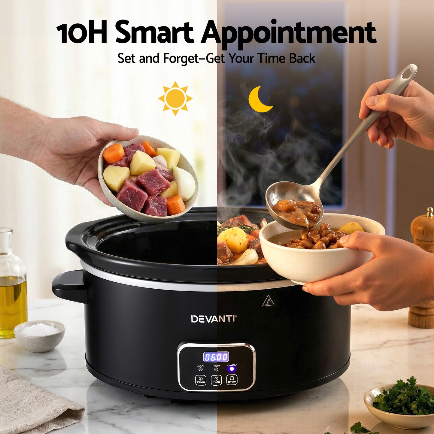 Devanti 5.6L Slow Cooker Electric Multi Cooker with 3 Heat Settings and Keep Warm Function - Image 6