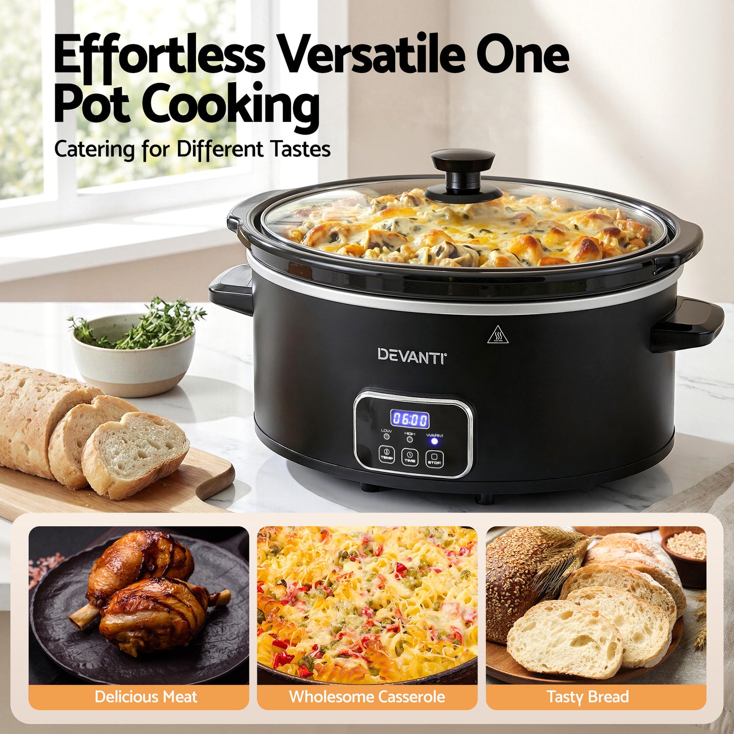 Devanti 5.6L Slow Cooker Electric Multi Cooker with 3 Heat Settings and Keep Warm Function - Image 7