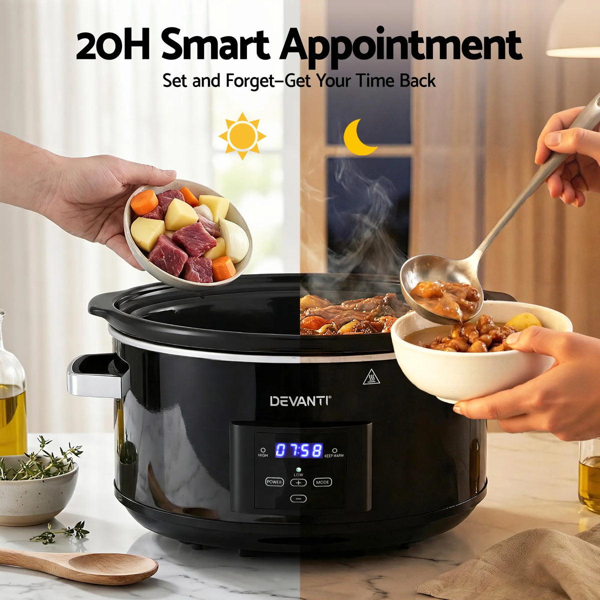 Devanti 8L Slow Cooker Electric Multi Cooker with 3 Heat Settings and Keep Warm Function - Image 6