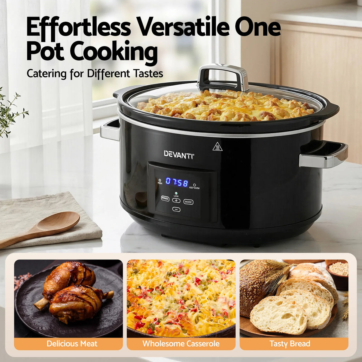 Devanti 8L Slow Cooker Electric Multi Cooker with 3 Heat Settings and Keep Warm Function - Image 7