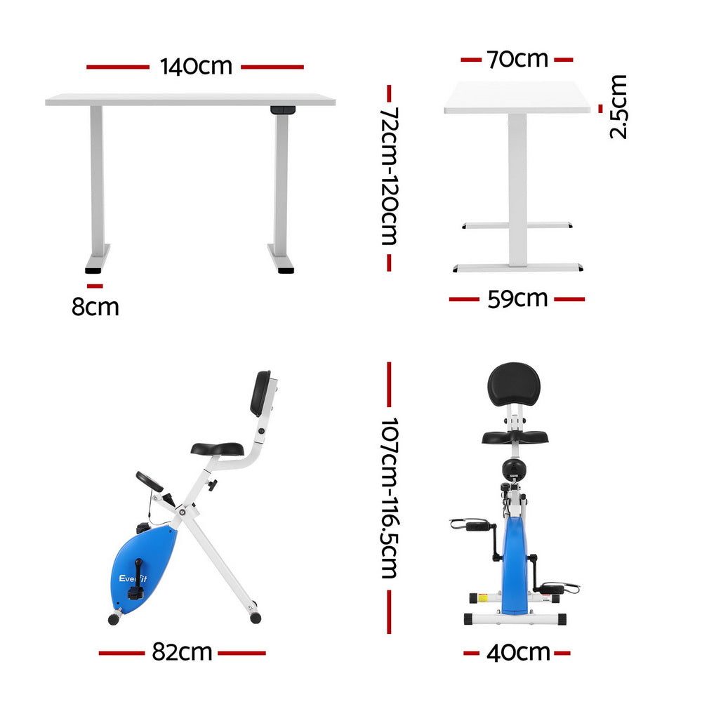 Artiss Under Desk Folding X-Bike with 140cm Automatic Standing Desk Magnetic Resistance White - Image 2