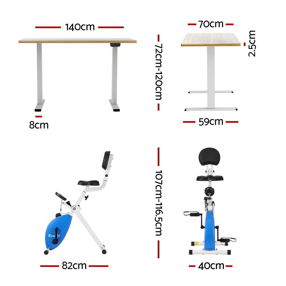 Artiss Under Desk Folding X-Bike with 140cm Automatic Standing Desk Magnetic Resistance Oak - Image 2
