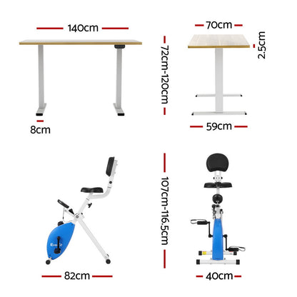 Artiss Under Desk Folding X-Bike with 140cm Automatic Standing Desk Magnetic Resistance Oak - Image 2