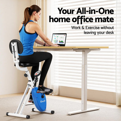 Artiss Under Desk Folding X-Bike with 140cm Automatic Standing Desk Magnetic Resistance Oak - Image 4