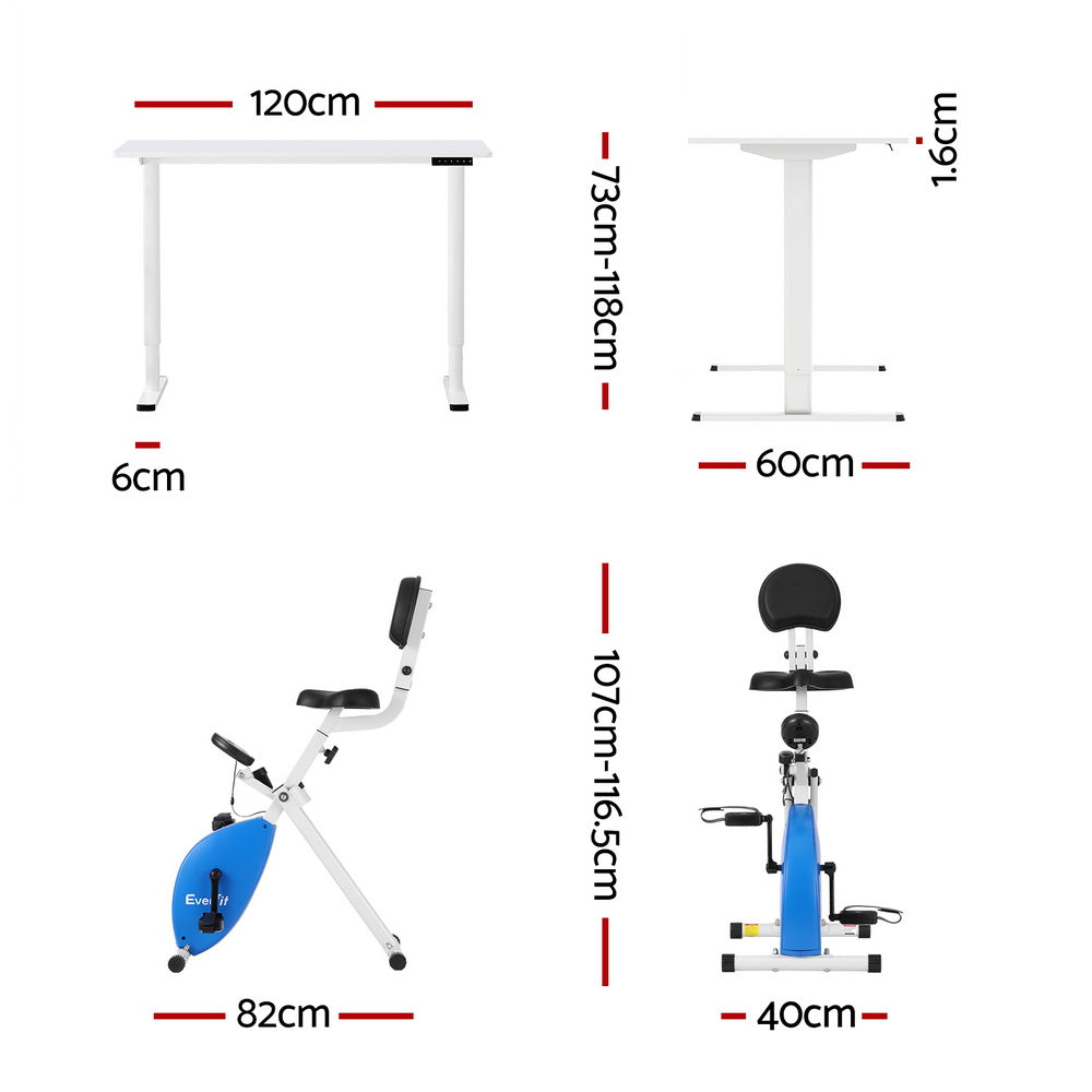 Artiss Under Desk Folding X-Bike with 120cm Automatic Standing Desk Magnetic Resistance White - Image 2