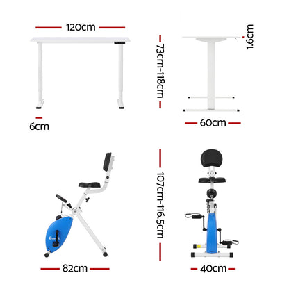 Artiss Under Desk Folding X-Bike with 120cm Automatic Standing Desk Magnetic Resistance White - Image 2