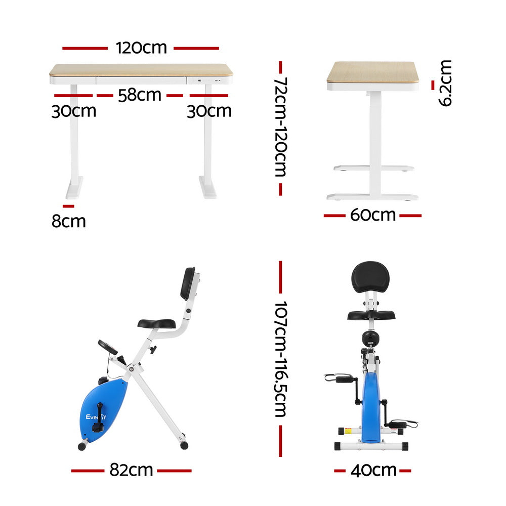 Artiss Under Desk Folding X-Bike with 120cm Automatic Standing Desk Magnetic Resistance Oak - Image 2