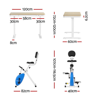 Artiss Under Desk Folding X-Bike with 120cm Automatic Standing Desk Magnetic Resistance Oak - Image 2