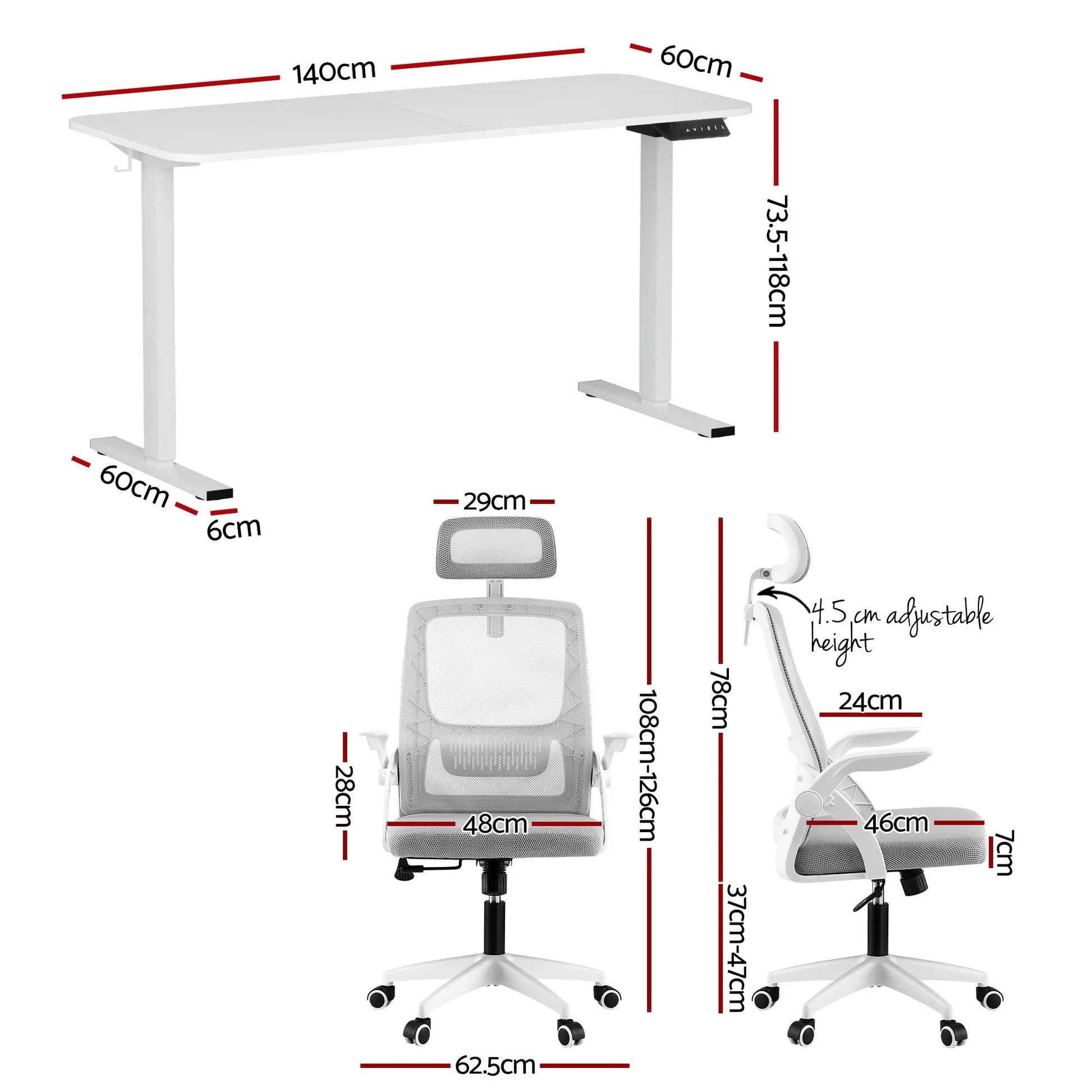 Artiss Standing Desk Office Chair Sit Stand Ergonomic Combo 140cm White - Image 2
