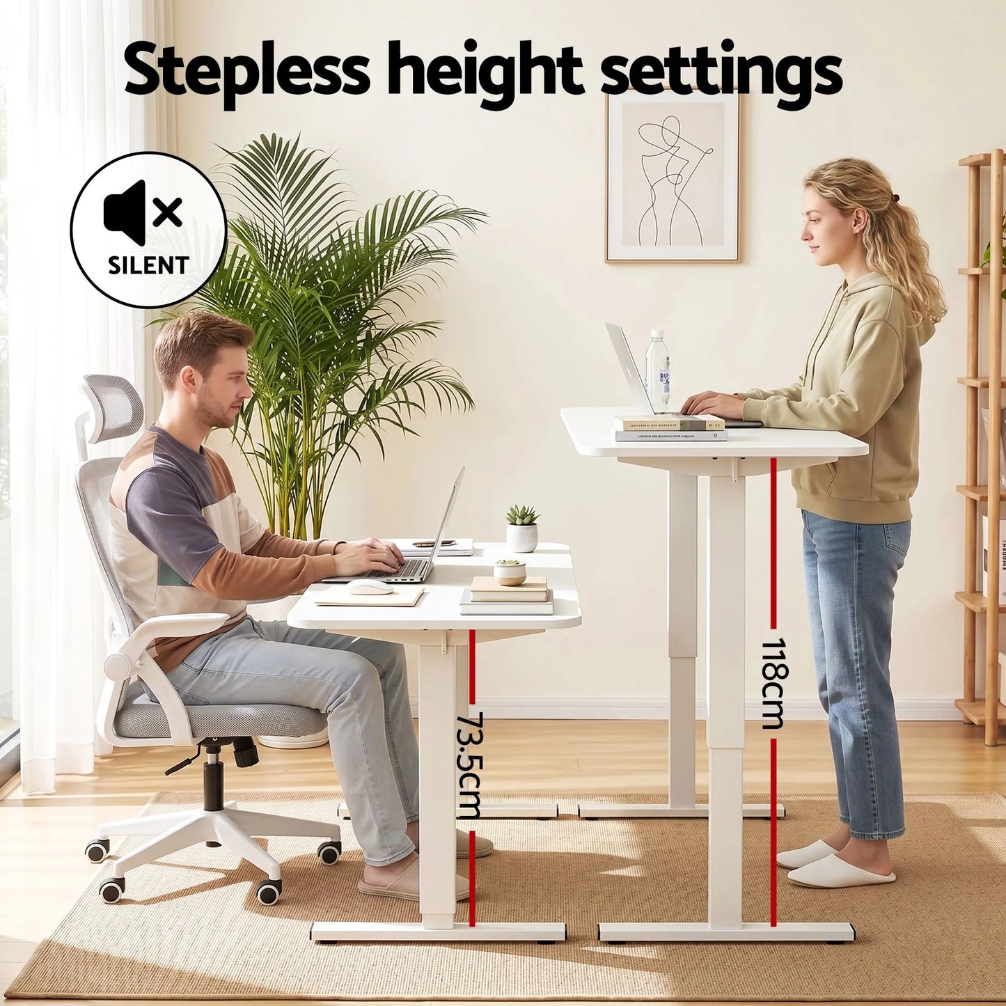 Artiss Standing Desk Office Chair Sit Stand Ergonomic Combo 140cm White - Image 5