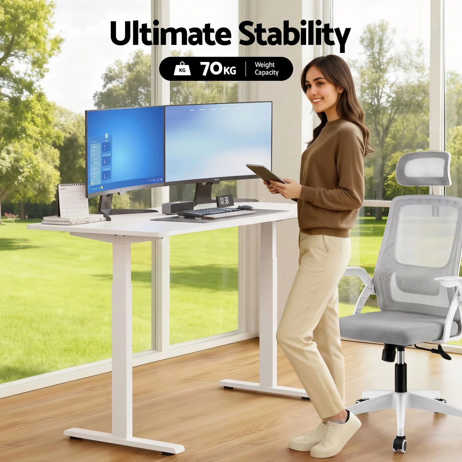 Artiss Standing Desk Office Chair Sit Stand Ergonomic Combo 140cm White - Image 6
