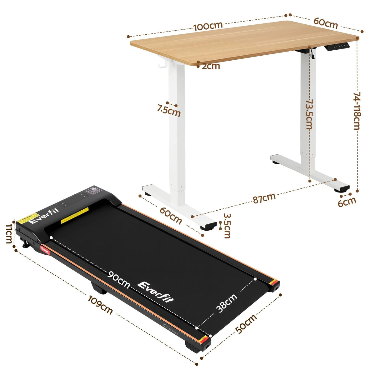 Artiss 100cm Standing Desk Treadmill Motorised Natural Wood - Image 3