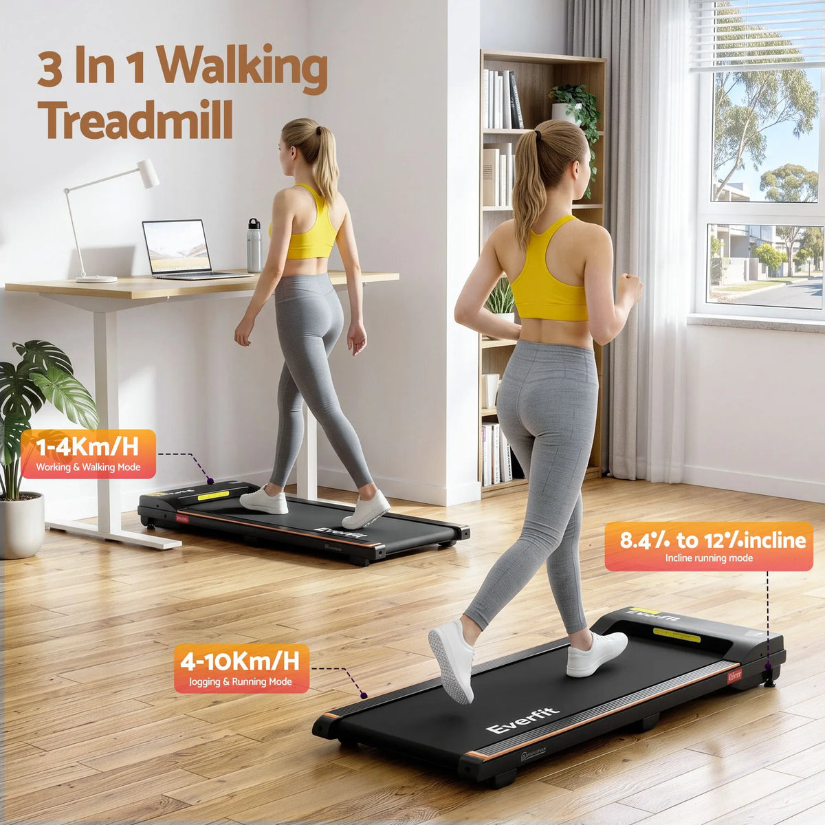 Artiss 140cm Standing Desk Treadmill Motorised Rustic Brown - Image 8