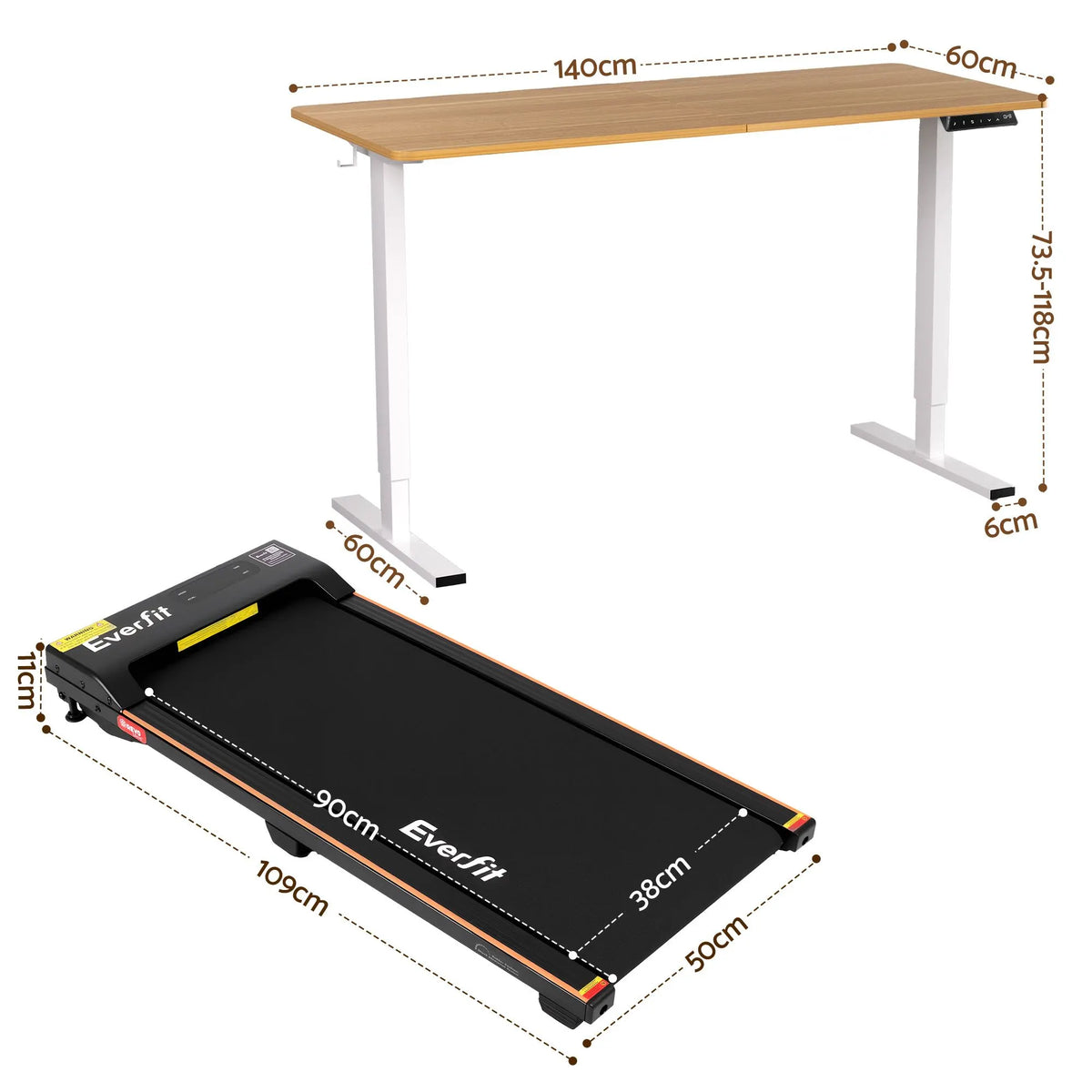 Artiss 140cm Standing Desk Treadmill Motorised Natural Wood - Image 3