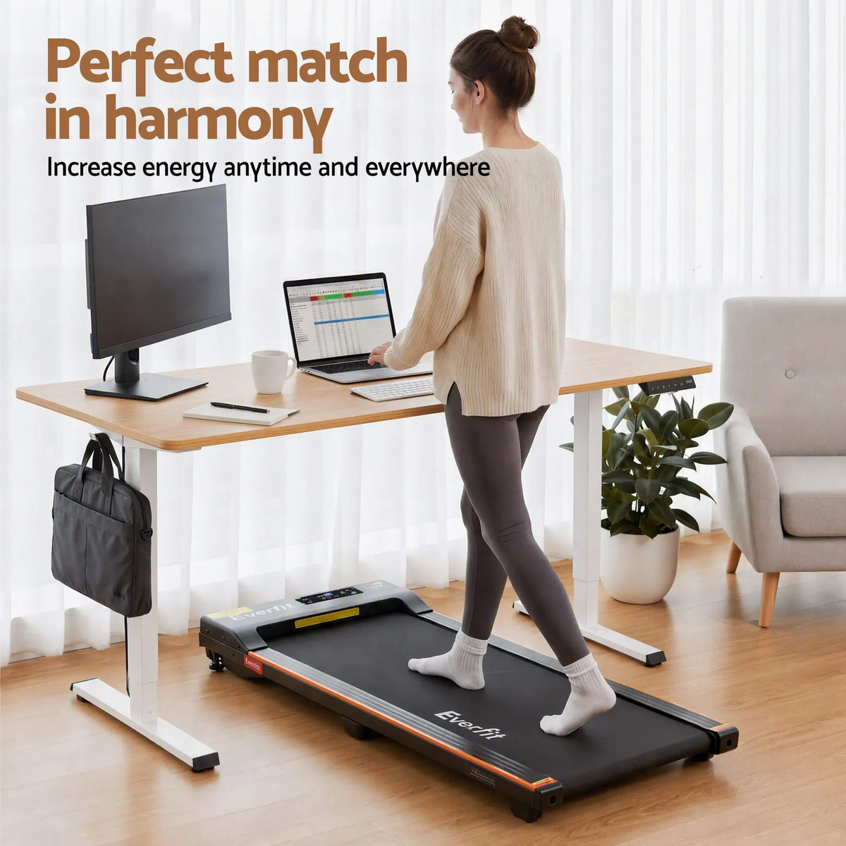 Artiss 140cm Standing Desk Treadmill Motorised Natural Wood - Image 5