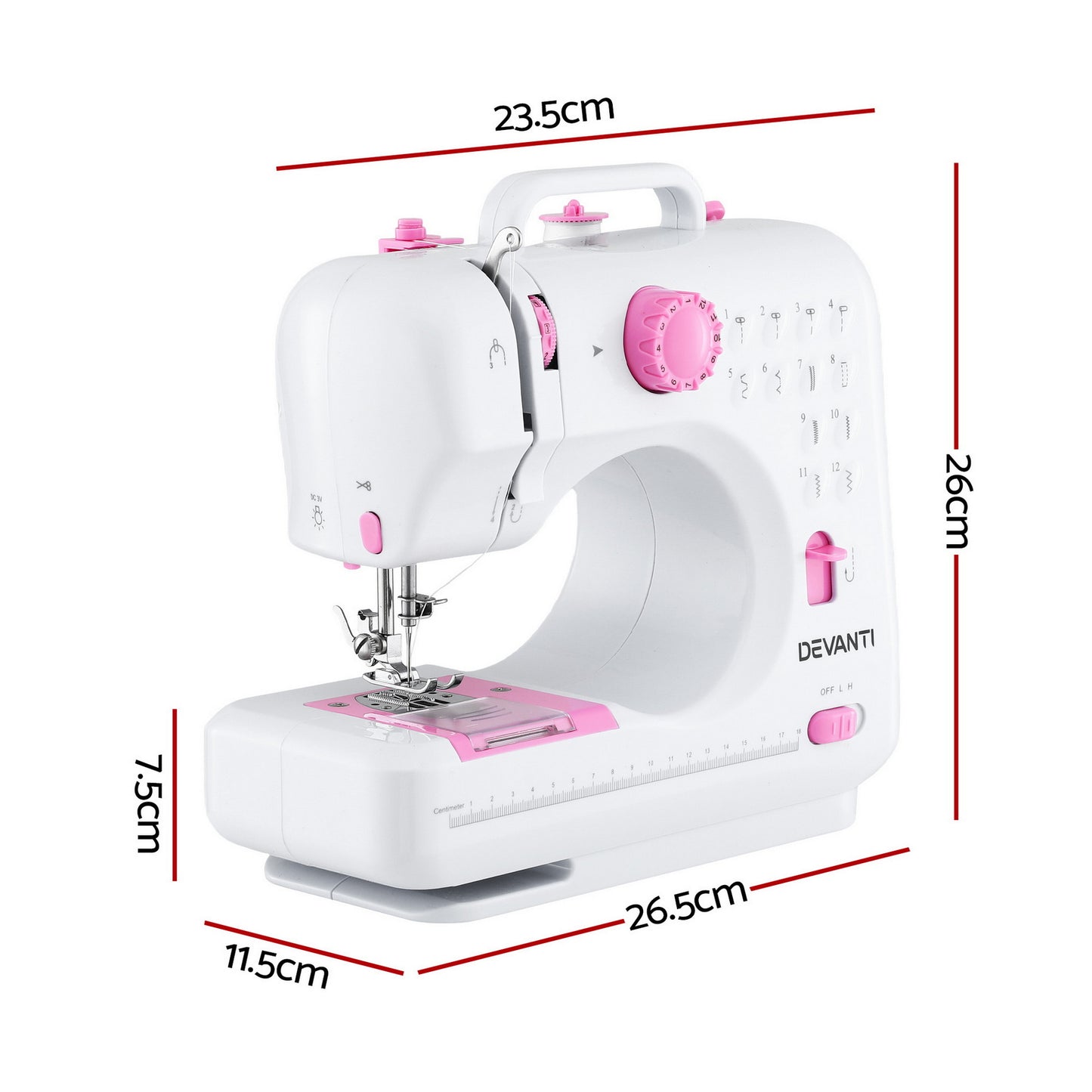 Devanti 12 Stitches Mini Sewing Machine for Beginners Portable Sewing Machine Kit with LED Lights - Image 2