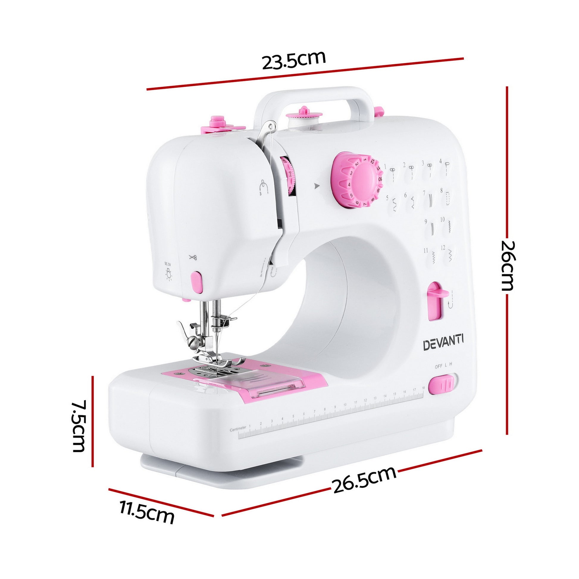 Devanti 12 Stitches Mini Sewing Machine for Beginners Portable Sewing Machine Kit with LED Lights - Image 2