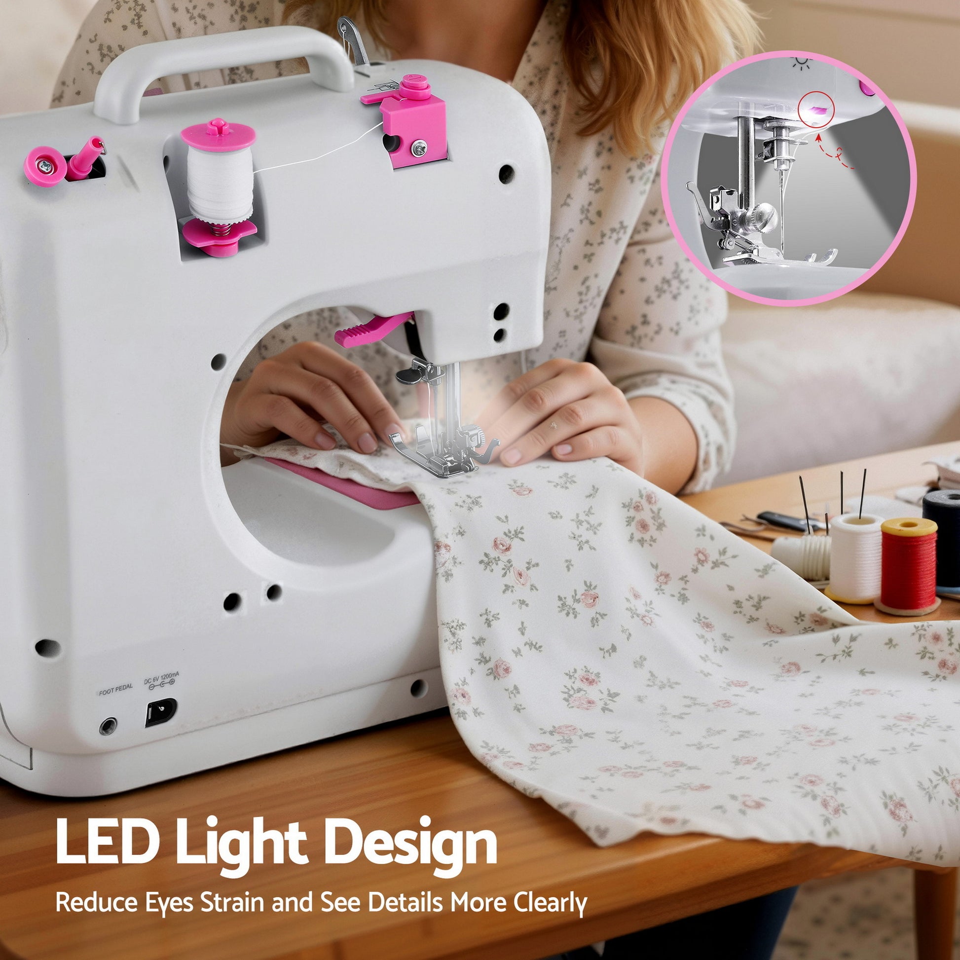 Devanti 12 Stitches Mini Sewing Machine for Beginners Portable Sewing Machine Kit with LED Lights - Image 7