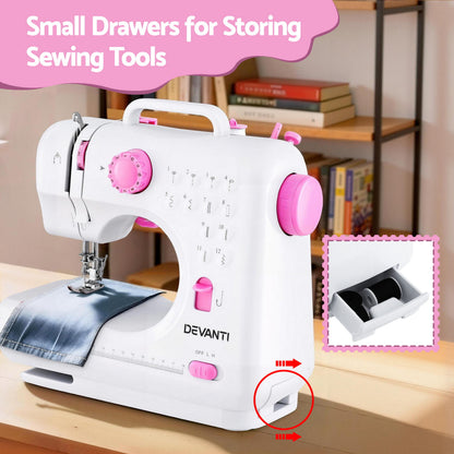 Devanti 12 Stitches Mini Sewing Machine for Beginners Portable Sewing Machine Kit with LED Lights - Image 8