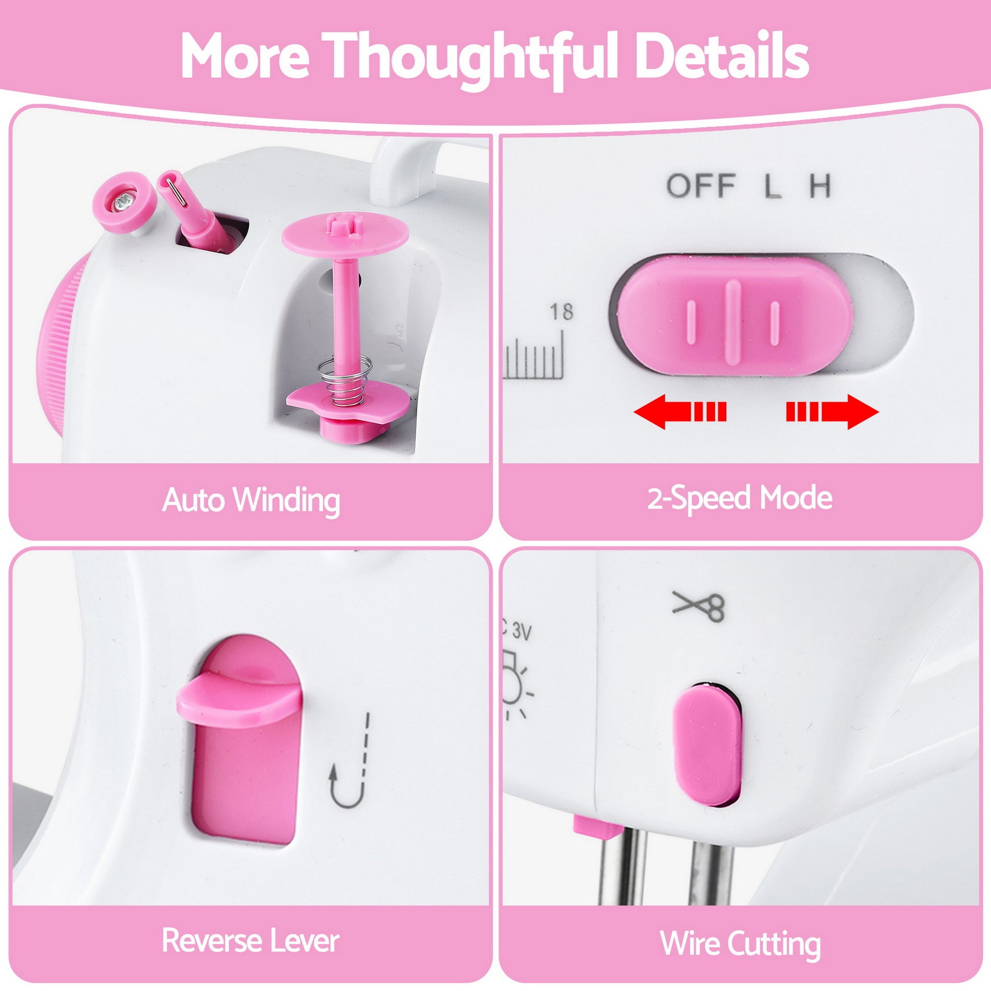 Devanti 12 Stitches Mini Sewing Machine for Beginners Portable Sewing Machine Kit with LED Lights - Image 9