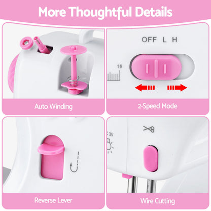 Devanti 12 Stitches Mini Sewing Machine for Beginners Portable Sewing Machine Kit with LED Lights - Image 9