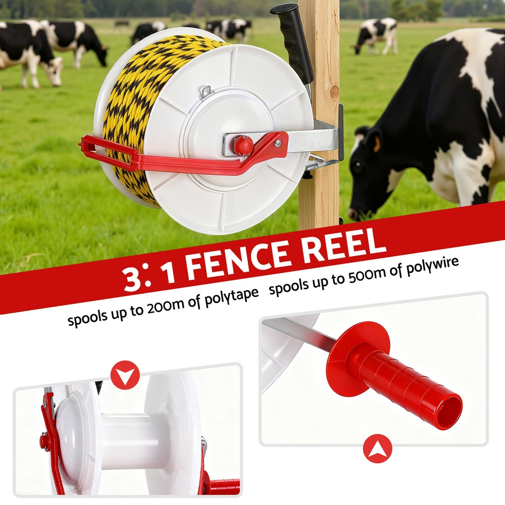 Giantz Electric Fence Reel Geared Portable Polywire Fencing Farm White - Image 4