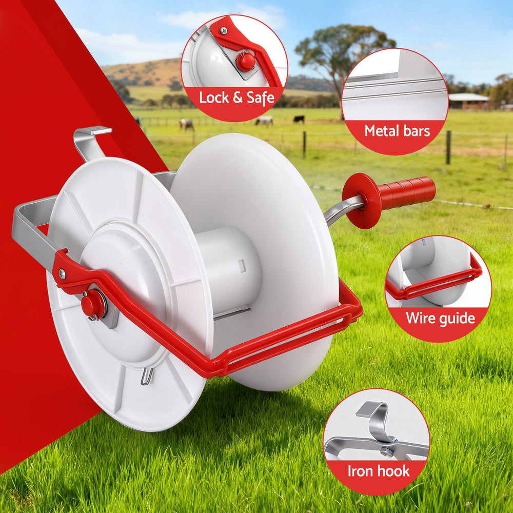 Giantz Electric Fence Reel Geared Portable Polywire Fencing Farm White - Image 5