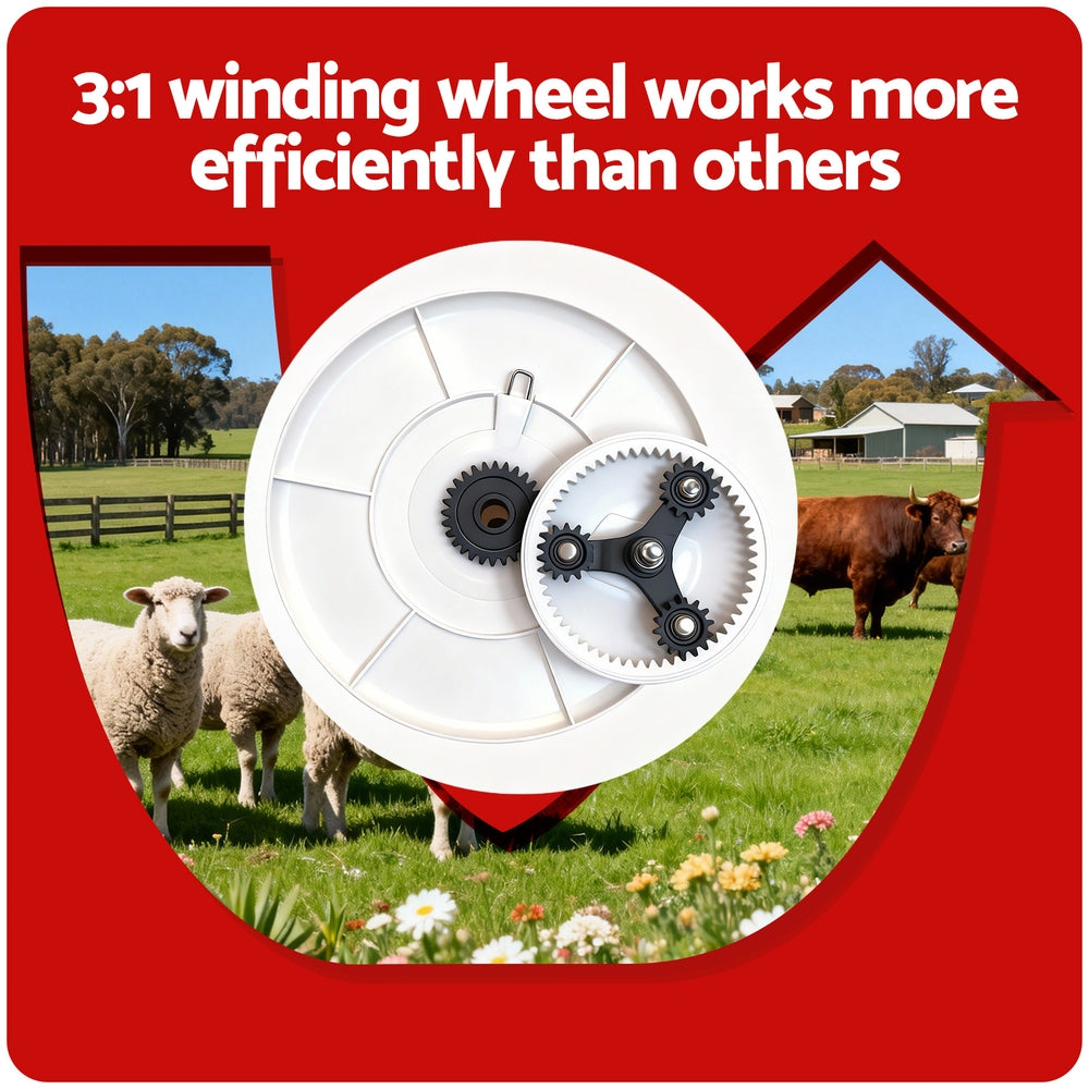 Giantz Electric Fence Reel Geared Portable Polywire Fencing Farm White - Image 6