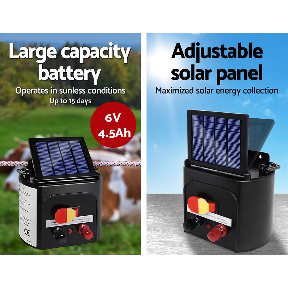 Giantz Fence Energiser 3KM Solar Powered 0.1J Electric Fencing Charger - Image 4