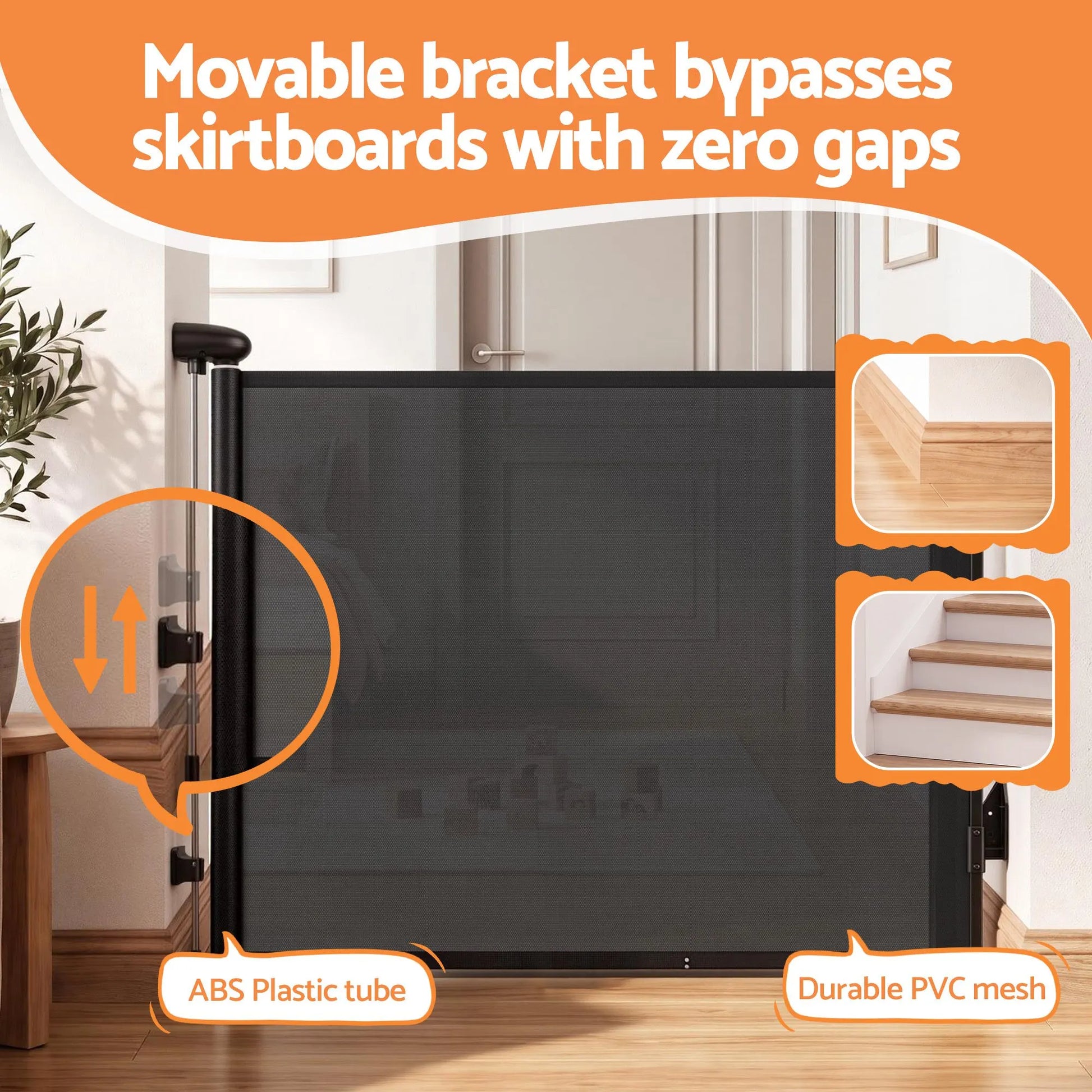 Keezi Retractable Gate Baby Gate Pet Safety Fence Extends up to 140cm Black - Image 4