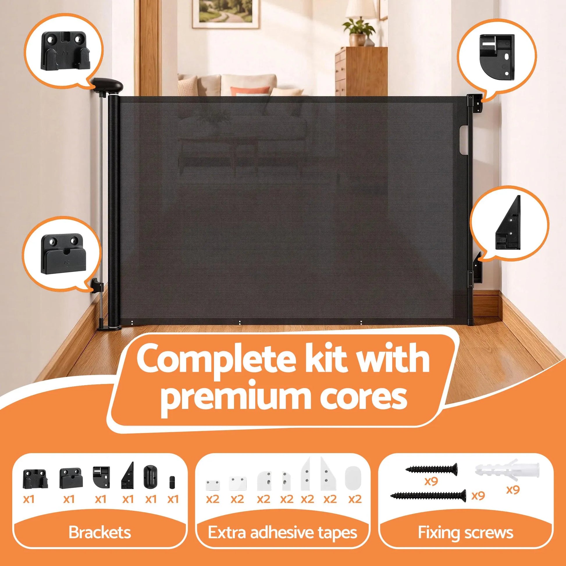 Keezi Retractable Gate Baby Gate Pet Safety Fence Extends up to 140cm Black - Image 8