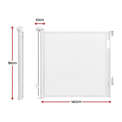 Keezi Retractable Gate Baby Gate Pet Safety Fence Extends up to 140cm White - Image 2