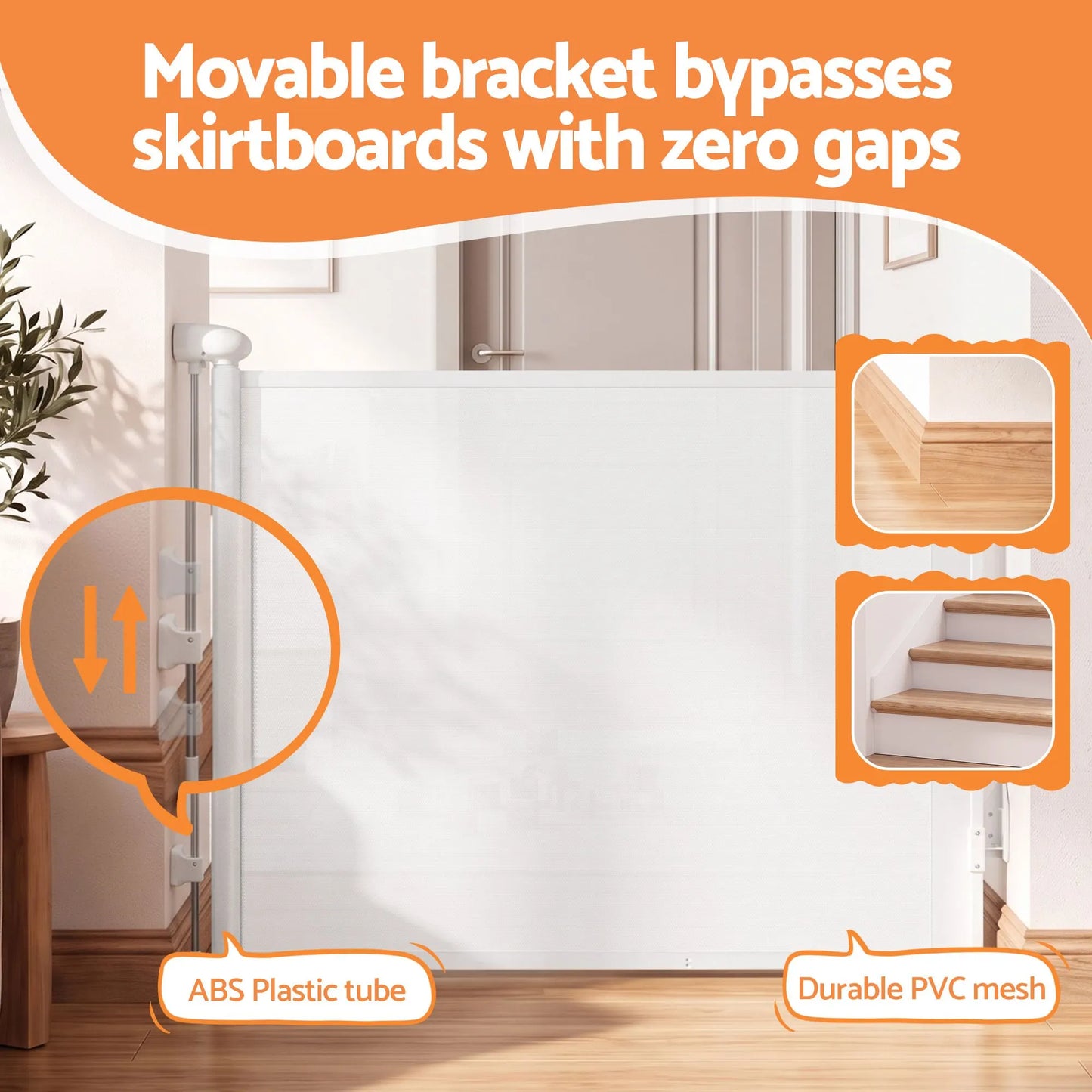 Keezi Retractable Gate Baby Gate Pet Safety Fence Extends up to 140cm White - Image 4