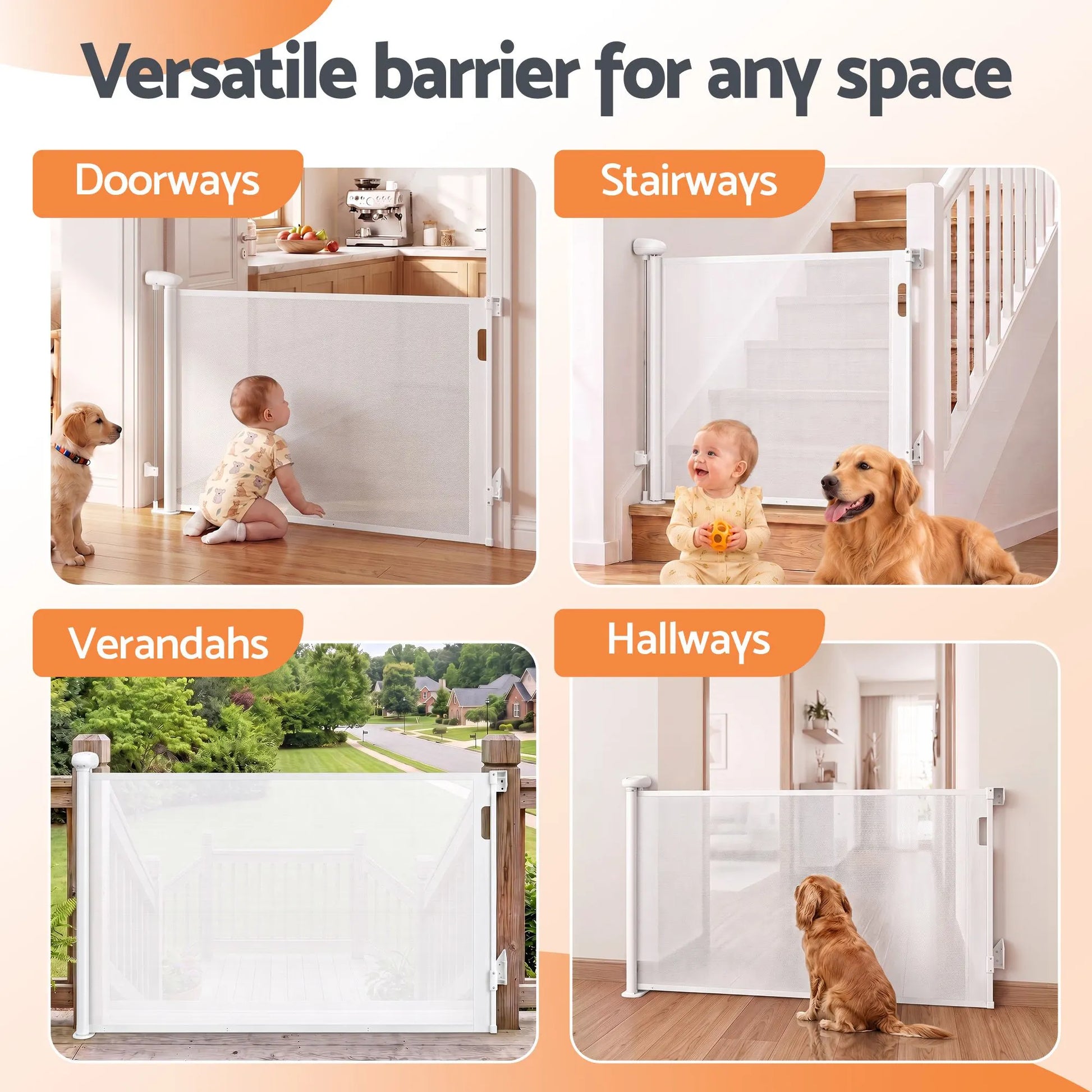 Keezi Retractable Gate Baby Gate Pet Safety Fence Extends up to 140cm White - Image 7