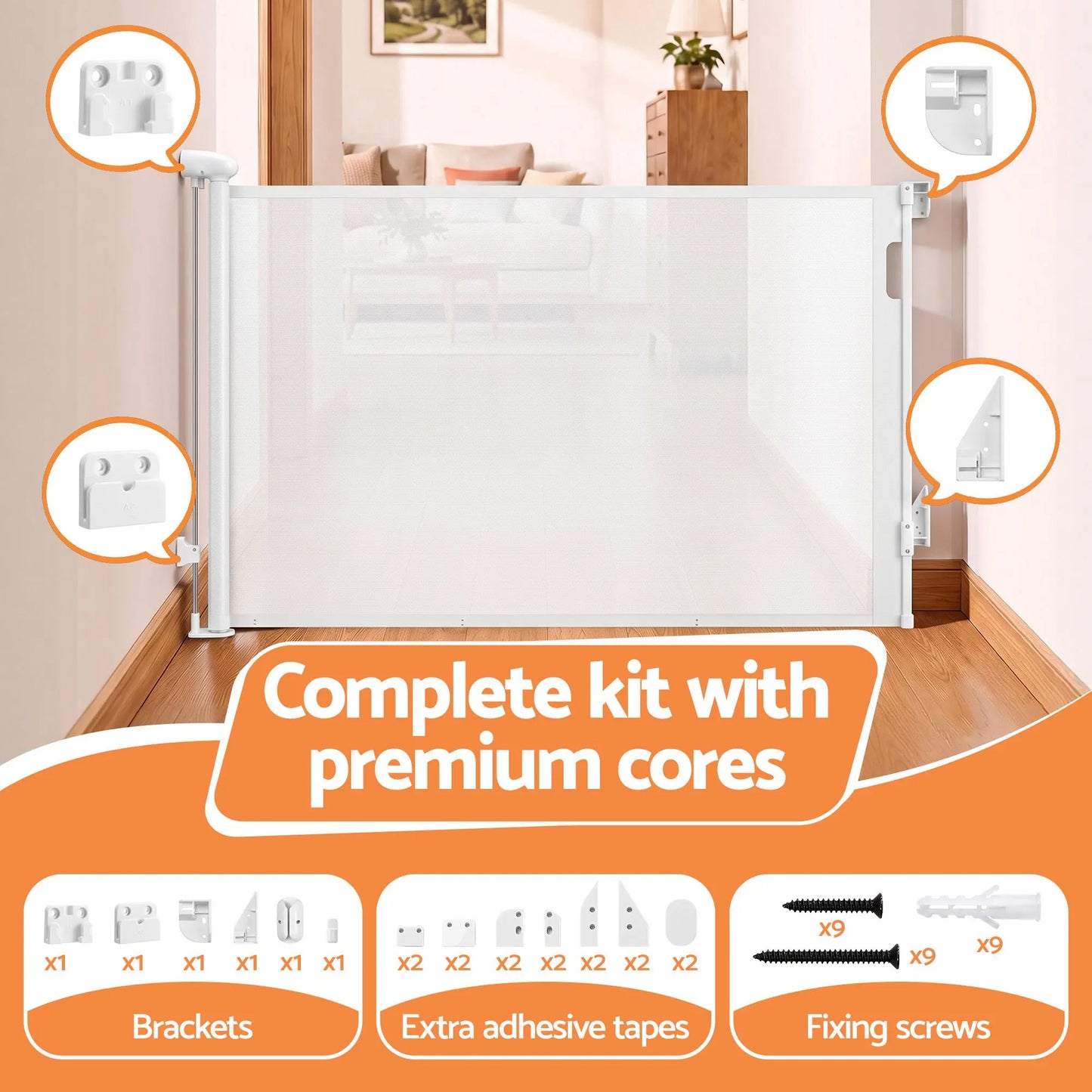 Keezi Retractable Gate Baby Gate Pet Safety Fence Extends up to 140cm White - Image 8