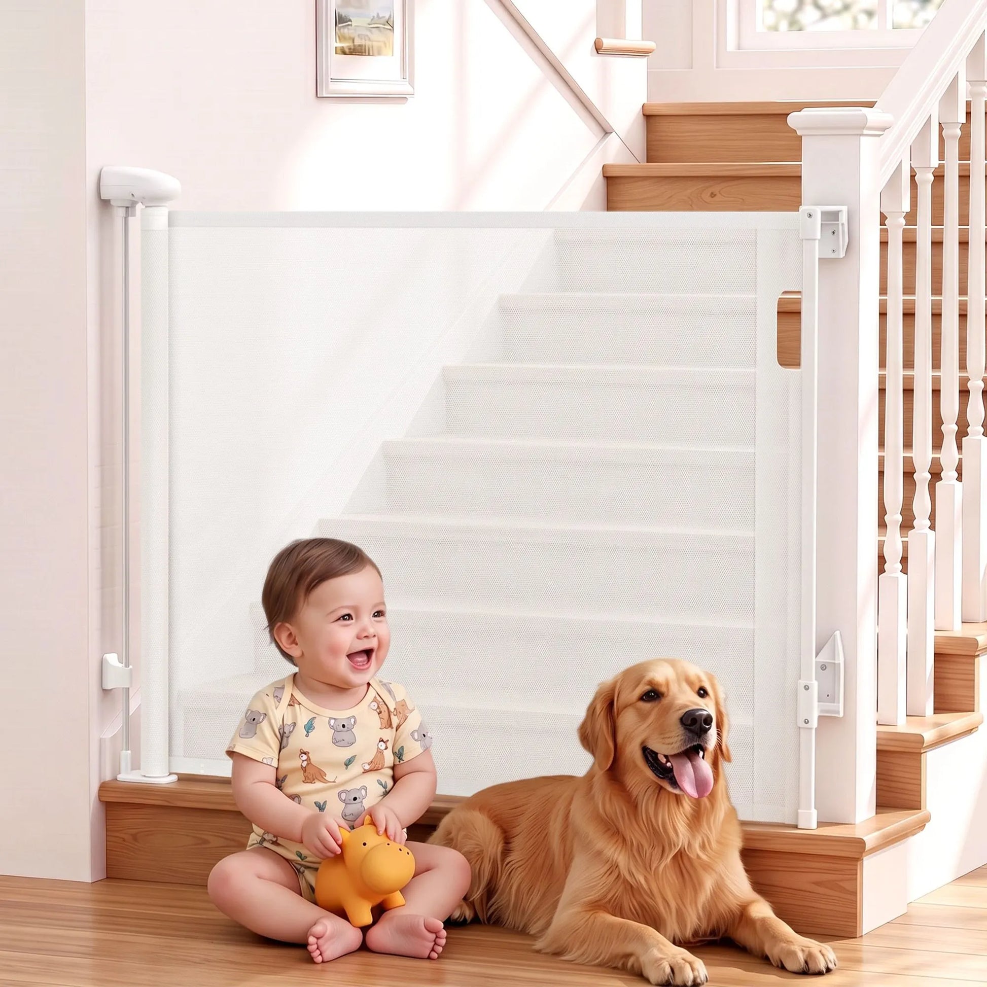 Keezi Retractable Gate Baby Gate Pet Safety Fence Extends up to 140cm White - Image 9