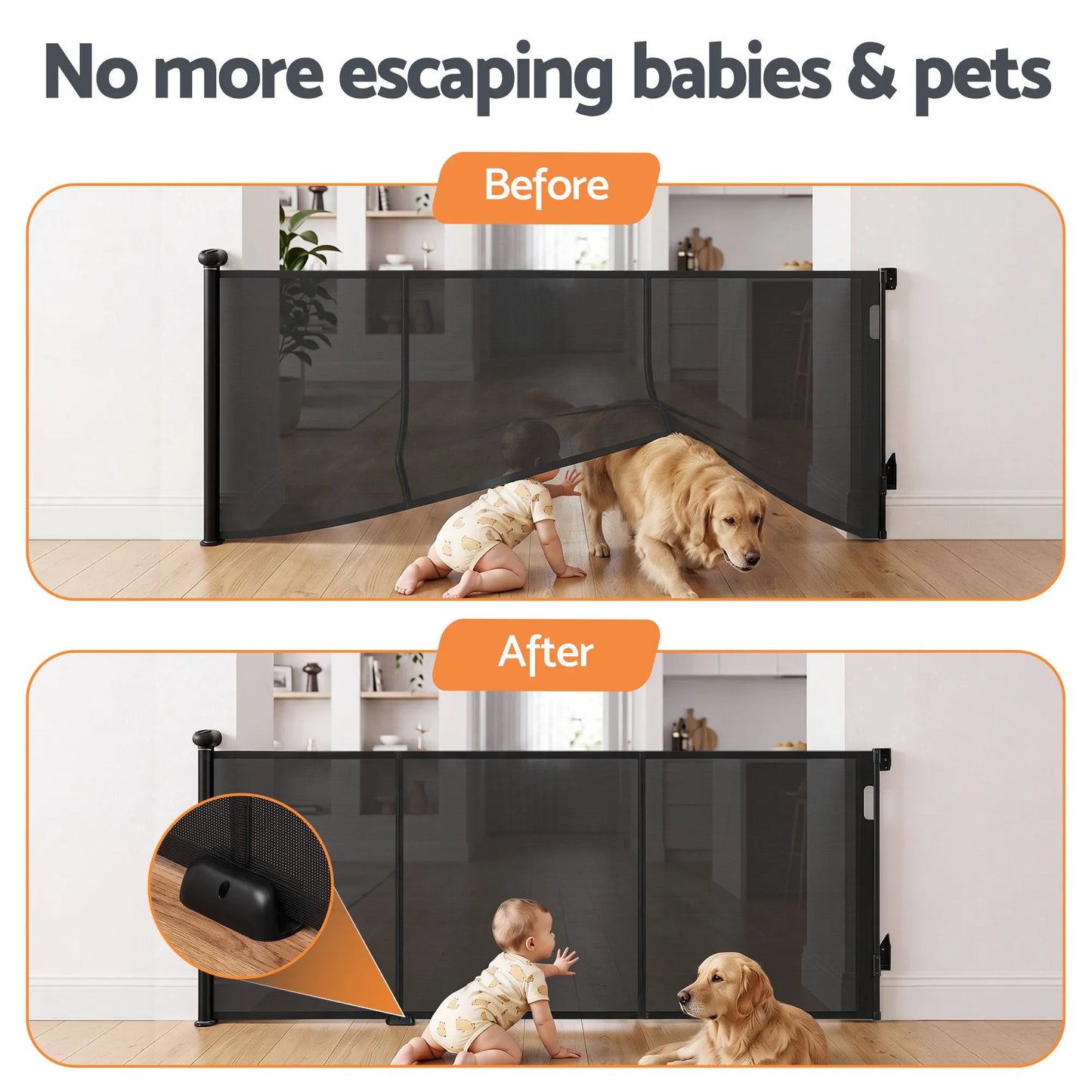 Keezi Retractable Gate Baby Gate Pet Safety Fence Extends up to 400cm Black - Image 4