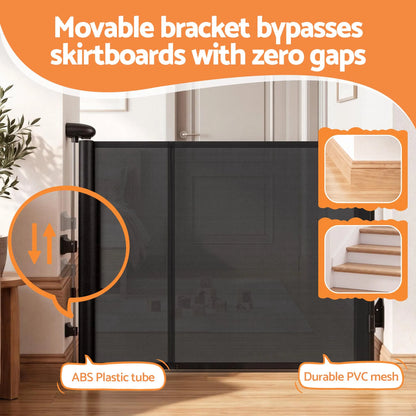 Keezi Retractable Gate Baby Gate Pet Safety Fence Extends up to 400cm Black - Image 5